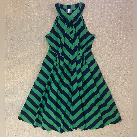 Anthropology Brand, Girls from Savoy, Green & Navy  Sun Dress w/ pockets, Sz 4 - Picture 3 of 16